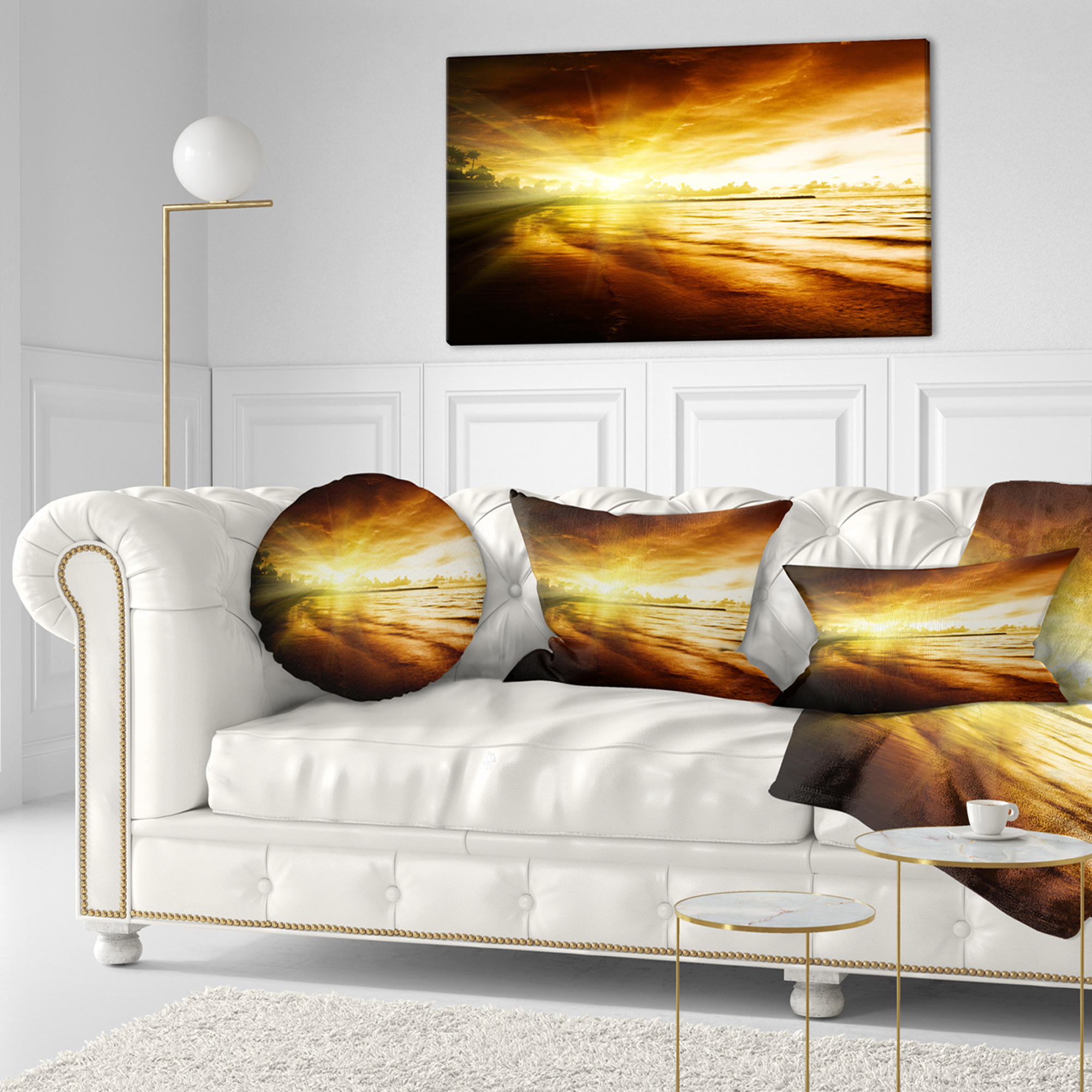 Designart Breathtaking Yellow Caribbean Beach - Seascape Throw Pillow - 12x20