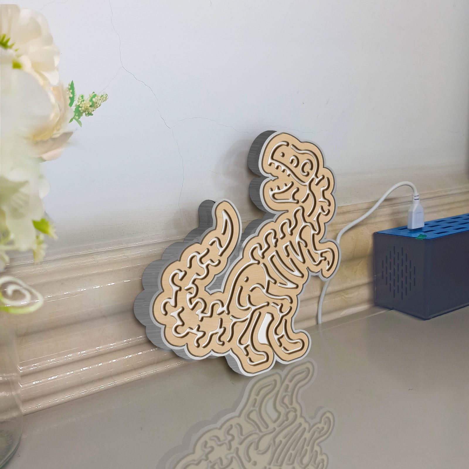 Dinosaur Led Light Box, Dimmable Neon-Like Light Signs USB Power for Wall Decor Bedroom Decoration, Color Flow Effect (WxH) 6"x6"
