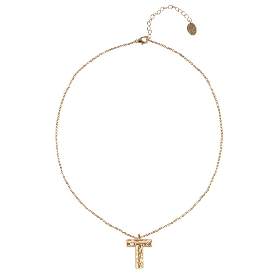 Time and Tru Goldtone Hammered Initial "T" Pendant Necklace