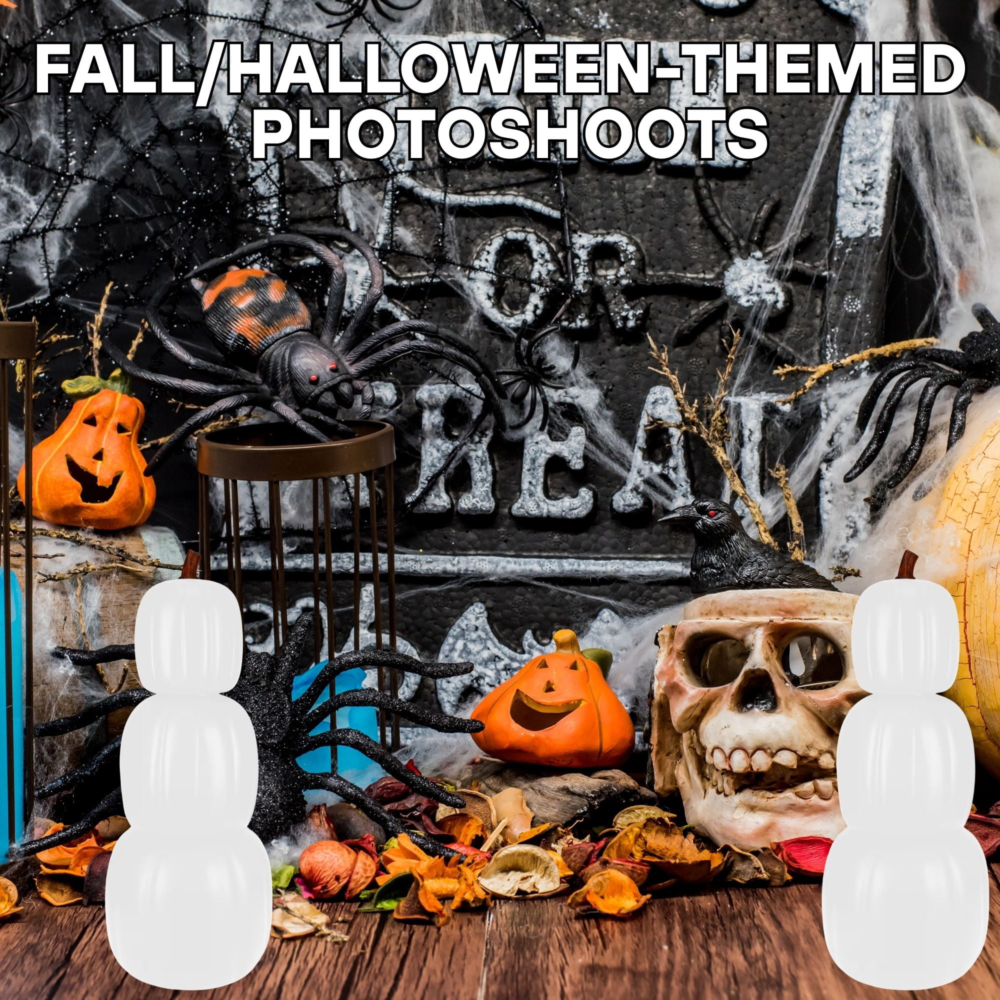 White Stacking Pumpkins 12 Inch, 3Pc Set of 2 Pumpkin for Fall Decor Halloween Decorations Indoor Outdoor Porch Yard DIY Display with Snoep in Beperkte Oplage