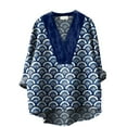 thumbnail image 2 of Blue Women Shirts Japanese Traditional Geometric Pattern Printed Women's Casual Cotton And Linen V Neck Shirt Blouses for Women Trendy, 2 of 4