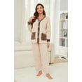 thumbnail image 2 of U2SKIIN Women's Fleece Pajama Set, Soft Plush Jacquard Sleepwear Cozy Lounge Pjs set,(Beige+Dark Brown,XL), 2 of 5