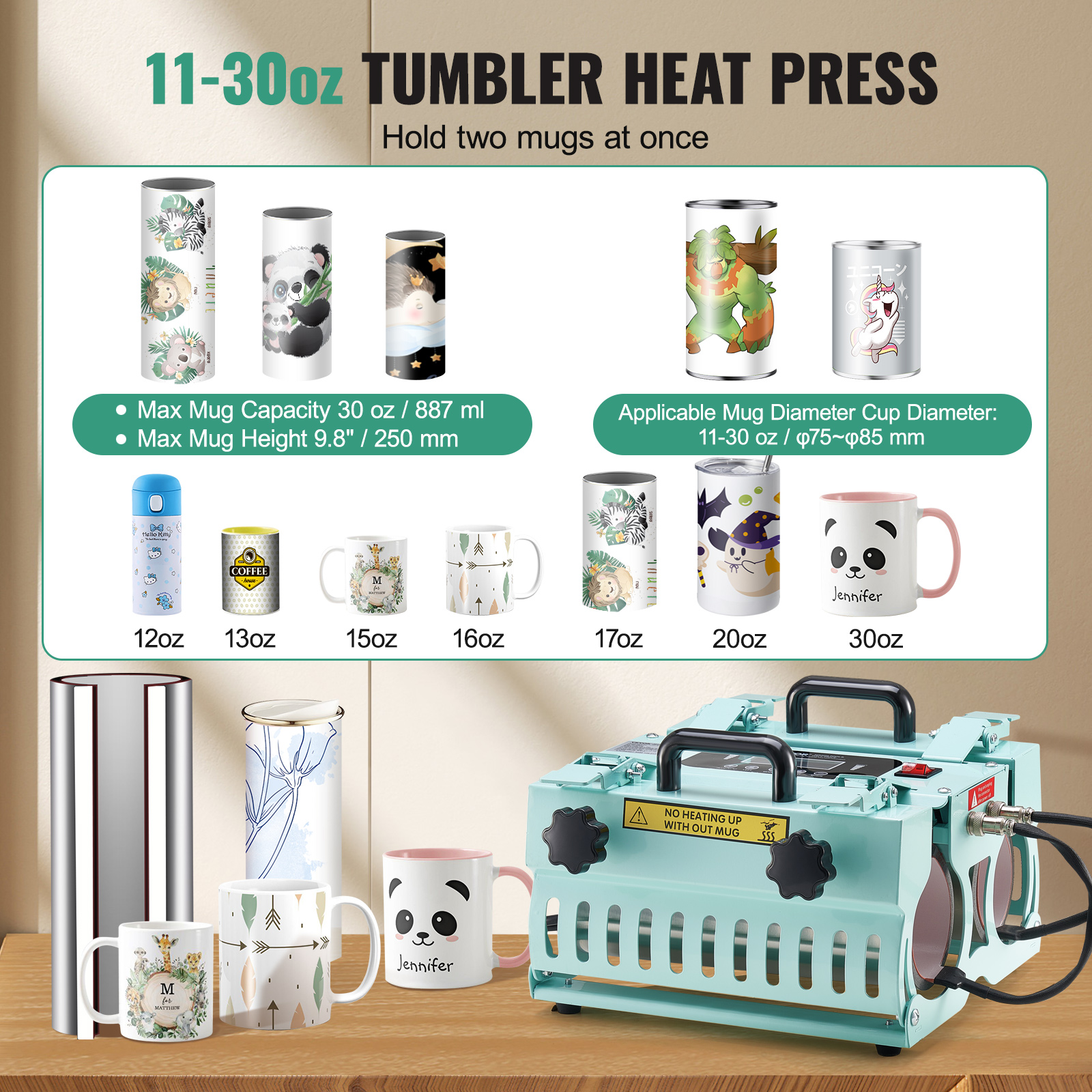 VEVOR Tumbler Heat Press Machine, 2 Station Heaters, 11-30oz Mug Press, Heat Up Fast and Even, Tumbler Press with Dual Independent Display Screens, for Sublimation Tumblers, Cups, and Mugs
