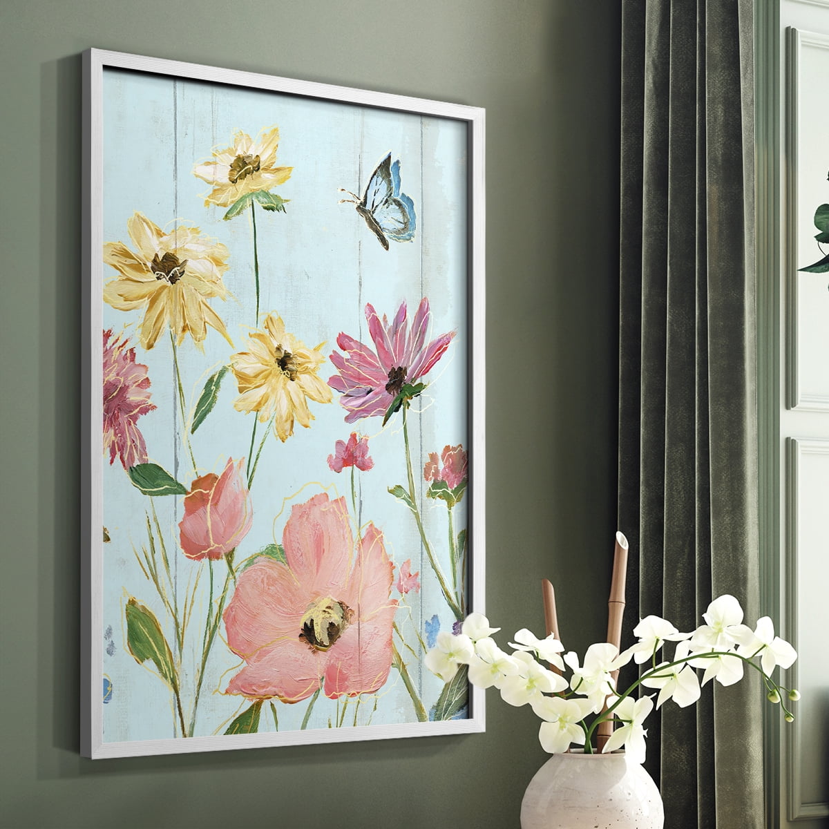 Wildflower Flutter II Framed Print - Solid Wood in Single Picture Frame Solid Wood 2 Framed Print