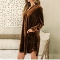 thumbnail image 6 of Fewfanhot Womens Dresses Summer Long Sleeve Velvet Party Dress Frilly V-Neck Tunic Shift Short Dress with Pockets, 6 of 7