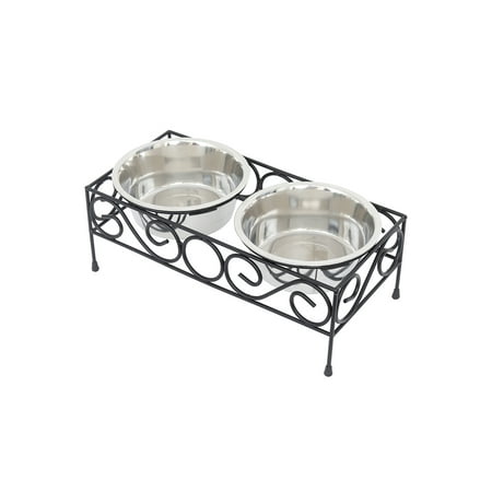 Iconic Pet Elevated wired pet double diner - Medium- 32 Oz