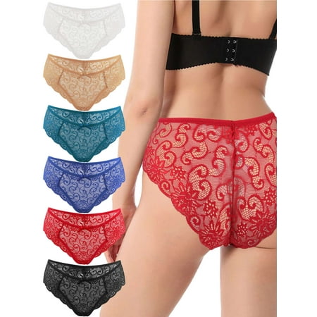 Gustave 6 Pack Lace Cheeky Panties Underwear for Women  Sexy Hipster Seamless Panties Bikini Brief Soft Breathable Stretch Panty Set  L