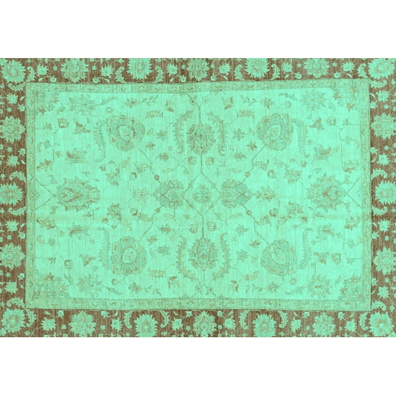 Ahgly Company Machine Washable Indoor Rectangle Oriental Turquoise Blue Traditional Area Rugs, 7' x 10'