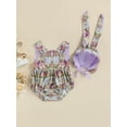 thumbnail image 3 of Blotona Infant Baby Girls Easter Two-Piece Suit Rabbit Print Sleeveless Round Neck Backless Romper + Tie-Up Hat, 3 of 10