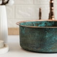thumbnail image 6 of 16" Handmade Green Patina 100% Solid Copper Kitchen & Bathroom Vessel Sink Bowl – Countertop Basin for Vanity & Powder Room | Eco-Friendly Rustic Copper Sink with Drain Cap, 6 of 7