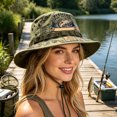 thumbnail image 5 of Unisex Embroidered Fishing Wide Brim Bucket Hat with Adjustable Chin Dstring Sun Protection, 5 of 6