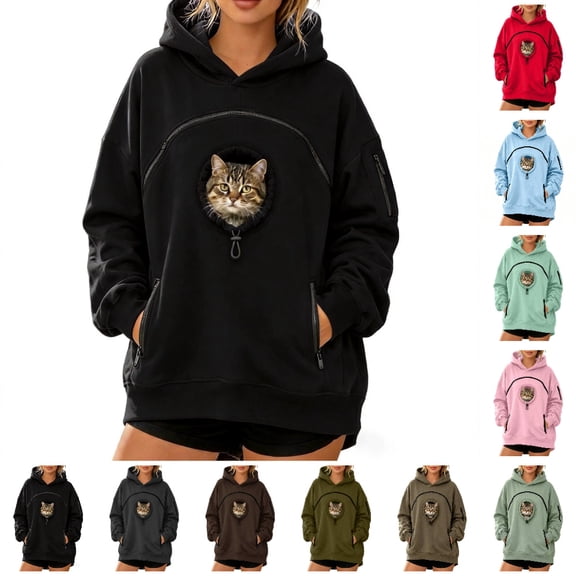 HJYCHN Womens Hoodie with Arc Zipper Pet Pouch Hoodies for Women Side Zip Pocket Long Sleeve Cozy Oversized Design