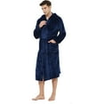 thumbnail image 3 of U2SKIIN Mens Hooded Robe, Plush Soft Warm Mid Length Fleece Bathrobe for Men,(Navy,L-XL), 3 of 4