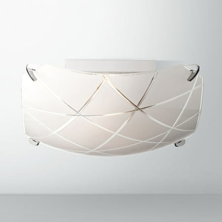 

Possini Euro Design Modern Flush Mount Ceiling Light Fixture Chrome 13 3/4 Wide Square Frosted Glass for Bedroom Kitchen Hallway
