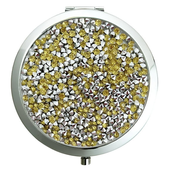 RAGUPEL Hand Mirror,Metal Pocket Mirror for Women,Crystal Touch Compact Mirror,3"X3"