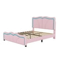 thumbnail image 6 of EUROCO Upholstered Full Platform Bed, Cartoon Bed with Adjustable Headboard and LED Light for Toddler Kids Teens Adults, No Box Spring Needed, Pink, 6 of 12