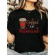 thumbnail image 1 of Happy Valentine's Day Heart Rose Coffee Is My Valentine Letter Print Round Neck Short Sleeve T-Shirt For Women Casual, Summer, Women Top Graphic Tees Women Tops Tee For Adult, Men, Women, Teen, Teena, 1 of 6