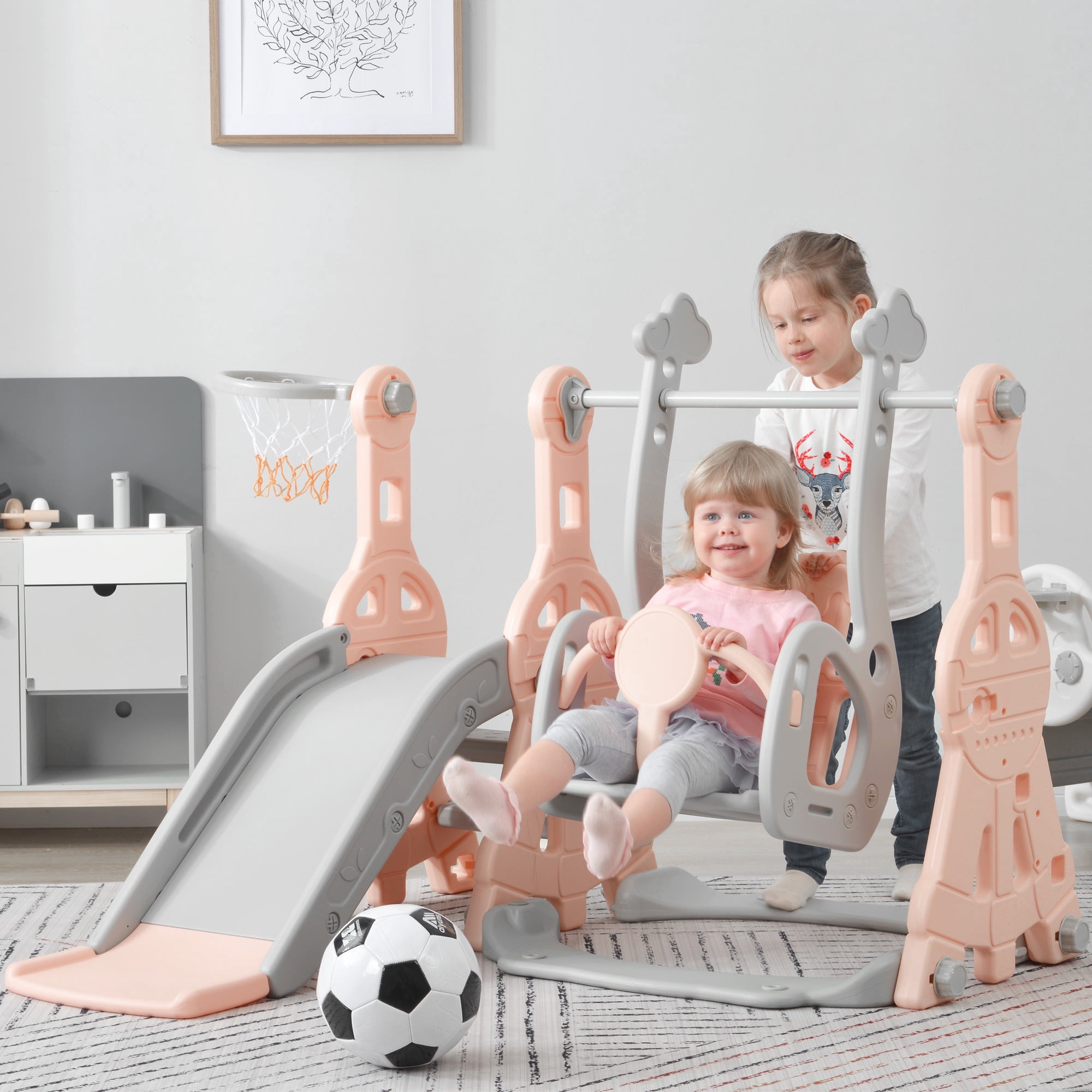 3 in 1 Toddler Slide and Swing Set, Kids Playground Climber Swing