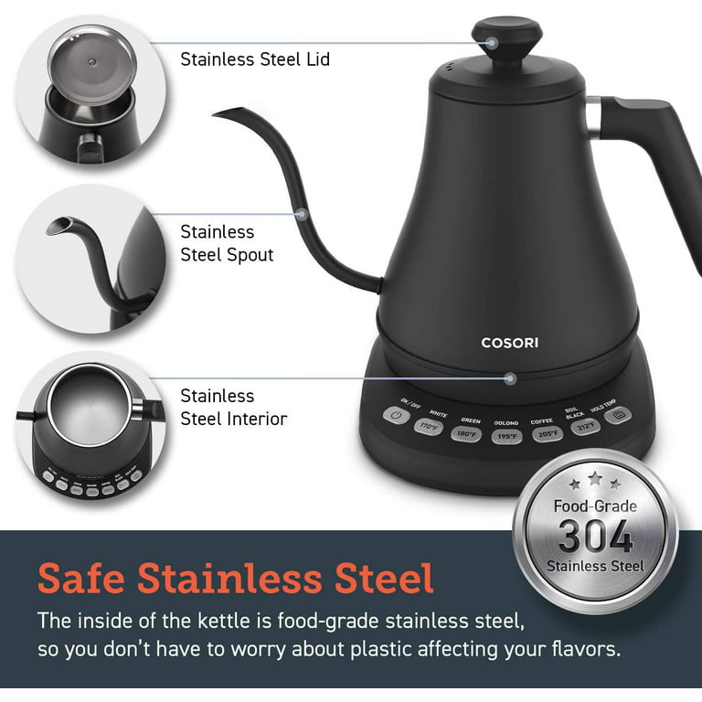 Cosori Electric Gooseneck Kettle with 5 Variable Presets, Pour Over Coffee Kettle & Tea Kettle, 100% Stainless Steel Inner