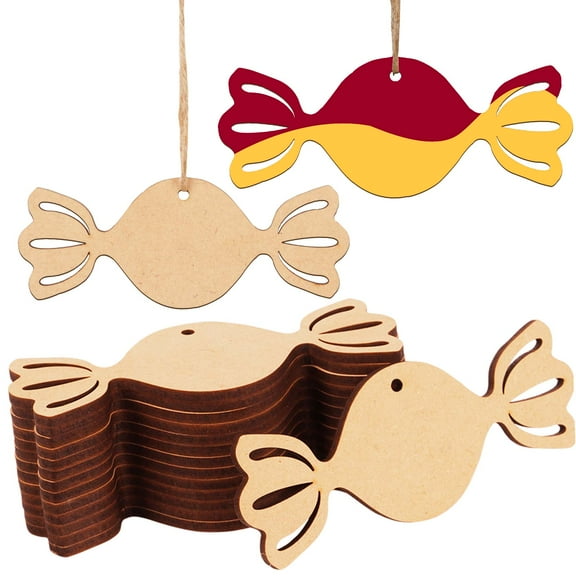 Inkdotpot 40pcs Toffee Wooden Ornament with Holes 3.5" Unfinished Predrilled Natural Wood Slices for Crafts Wooden DIY Christmas Ornaments Hanging Ropes Included