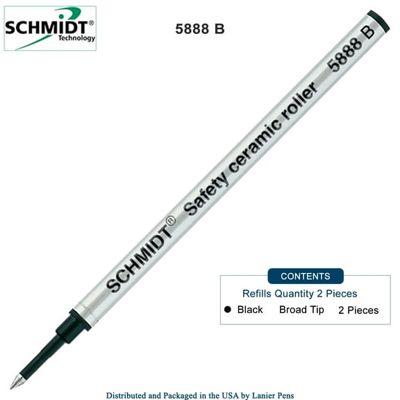 Schmidt 5888 Black 2-Pack B Safety Ceramic Rollerball Refill, 1.0mm Broad Tip, 4 5/16" L x 0.245" Dia (SC58106)