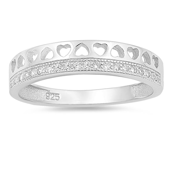 Clear CZ Cutout Heart Tiara Purity Ring .925 Sterling Silver Band White Jewelry Female Size 6