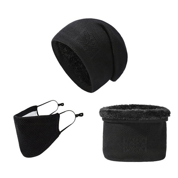 Prolriy Beanies Hats Men and Women Winter Knit Warm Hats Scarf Dual Purposehat Ear Screen Hat Facecover Three Piece Winter Hats for Women Black