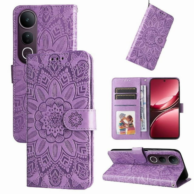 Funda tipo cartera GANGXUN para Vivo V50 Lite , diseño girasol, cuero PU, soporte, cierre magnético, tarjetero