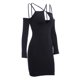 thumbnail image 3 of VISgogo Vestido ajustado de manga larga para mujer, correa de espagueti ahuecada Color sólido Cremallera trasera Fiesta de noche Club Boda de una sola pieza VISgogo moda, 3 of 8