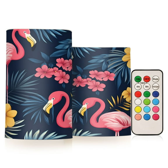 Yayeee Flameless Candles with Remote Flickering Battery Operated Multi Color Changing, Red Floral Flamingo