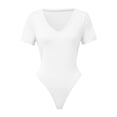 thumbnail image 4 of Lisingtool Full Body Jumpsuit Women Casual Tight Solid Color V Neck Short Sleeved Bodysuit Jumpsuits for Women Dressy White, 4 of 4