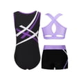 thumbnail image 2 of Hansber 3 Pcs Kids Girls Gymnastic Leotard with Cross Back Keyhole Crop Top and Shorts Set Ballet Dance Outfits Purple 10, 2 of 6
