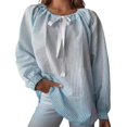 thumbnail image 2 of ZenCart Women Shirt Round Neck Bowknot Lace-up Long Sleeve Striped Print Top Loose Fit Party Office Daily Wear, 2 of 8