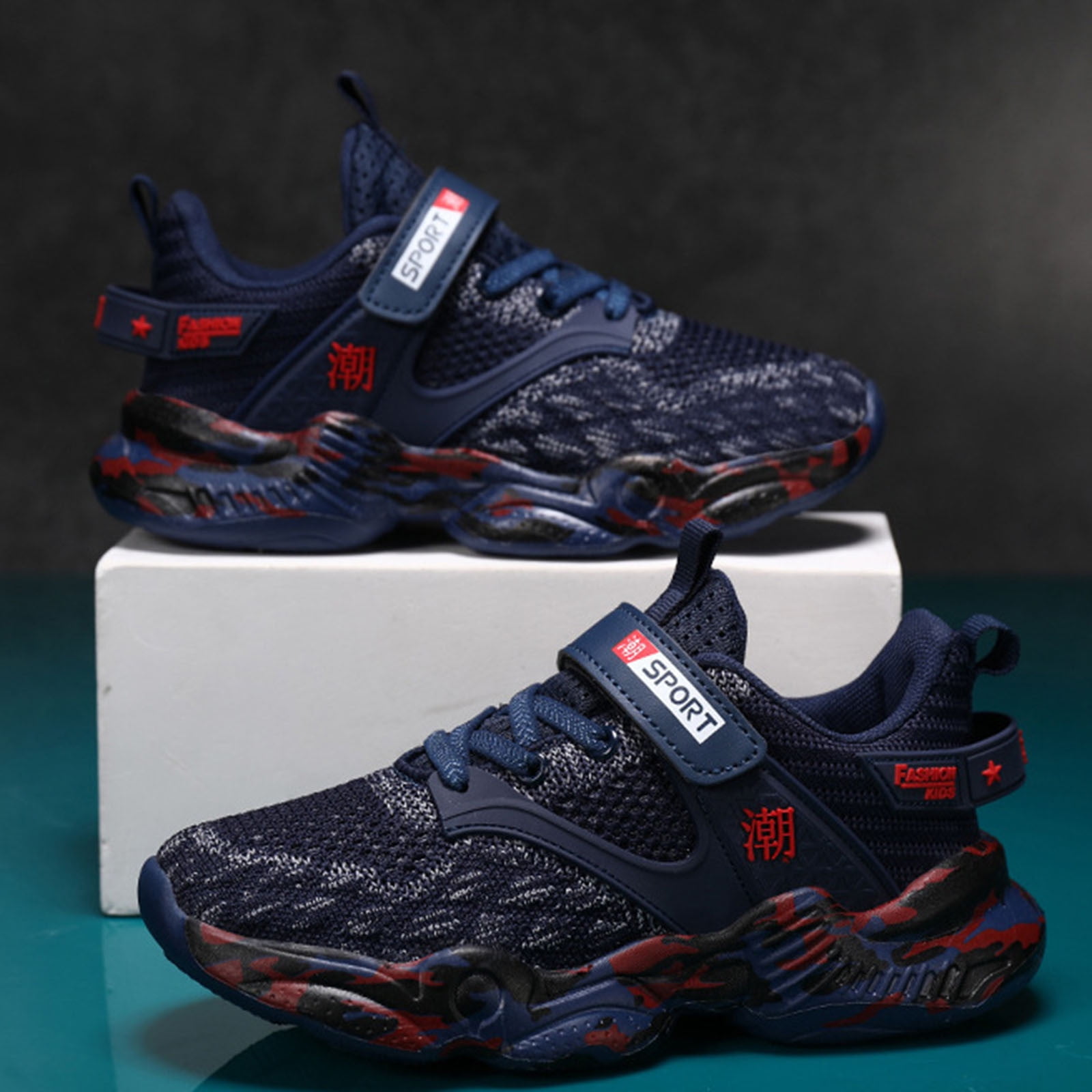 MEZZALL Boys Girls Tennis Running Shoes Kids Soft Mesh Breathable Athletic Sports Gym Sneakers For Little/Big Kid Cute Toddler Footwear, Dark Blue, 7-8 Years