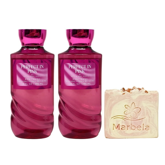Bath & Body Works Perfect In Pink 2 Pack Body Wash Bundle with a Himalayan Salts Springs Bar Soap - Full Size