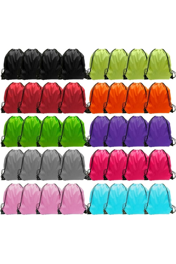 Drawstring Backpack 40 Pcs Cinch Bags Drawstring Bags Bulk Nylon Draw String Sport Bag, 10 Colors