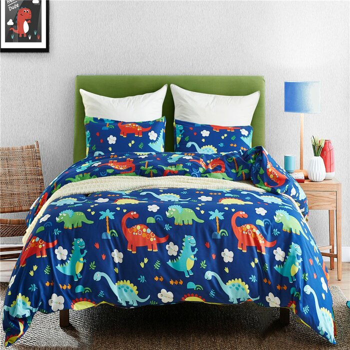 Décor Ur Space Blue Multi Color Dinosaurs Kids Duvet Cover Set