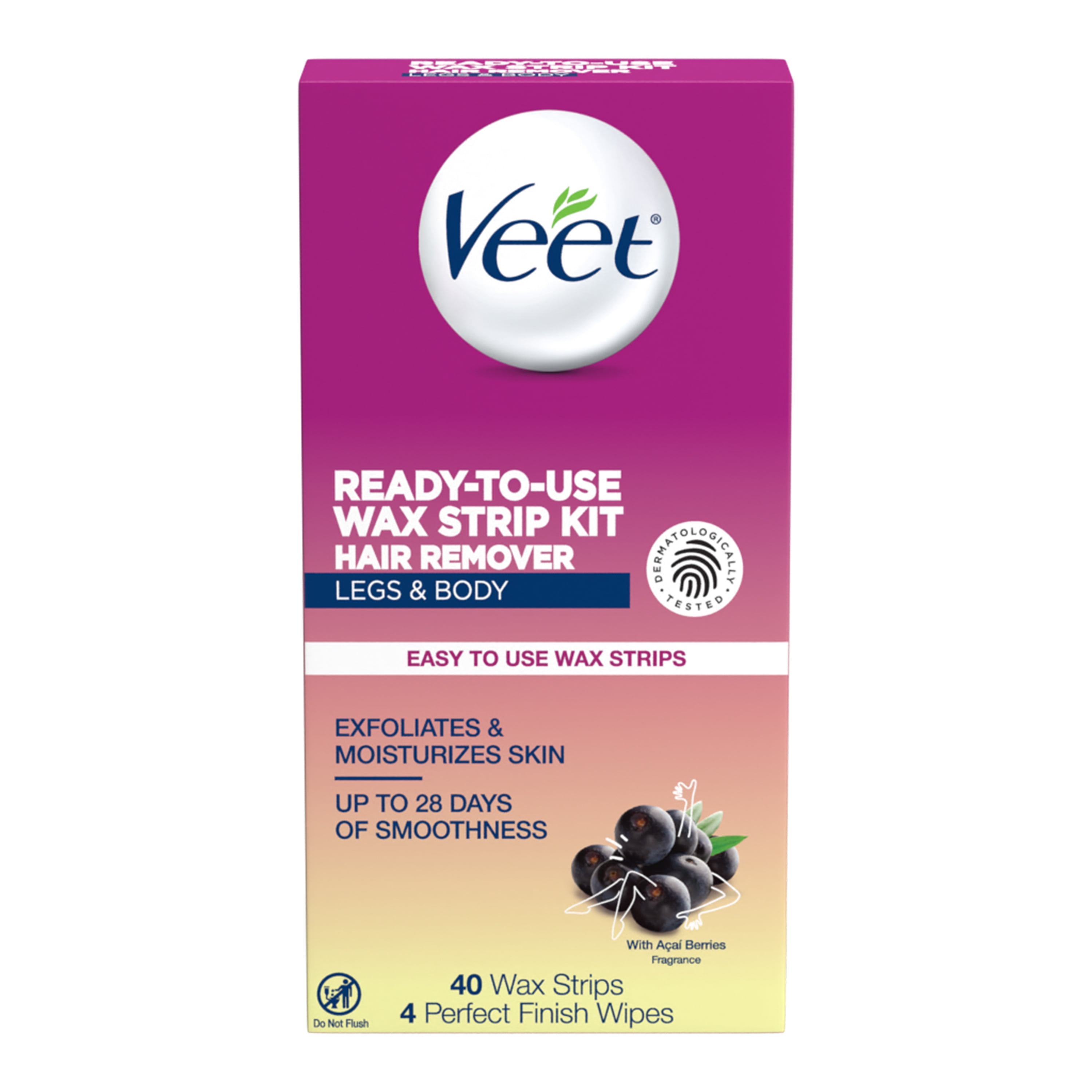 Hair Removal Wax Strips- VEET Easy- Gelwax Technology, Sensitive Formula  Ready-to-Use Hair Remover Wax Strip Kit with Shea Butter, 40 wax strips  with 4 wipes (Case of 4) 