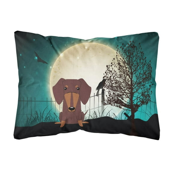 Carolines Treasures BB2321PW1216 Halloween Scary Dachshund Chocolate Canvas Fabric Decorative Pillow, 12H x16W,