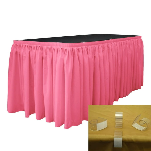 LA Linen Jupe de Table en Popeline de Polyester 14 Pieds par 29 Pouces de Long avec 10 L-Clips, Rose Vif