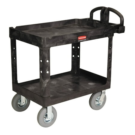 Rubbermaid Commercial Heavy-Duty Utility Cart, Two-Shelf, 25.88w x 45.25d x 37.13h, Black -RCP452010BLA