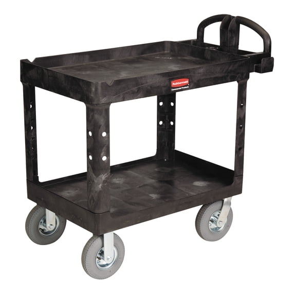 Rubbermaid Commercial Heavy-Duty Utility Cart, Two-Shelf, 25.88w x 45.25d x 37.13h, Black -RCP452010BLA