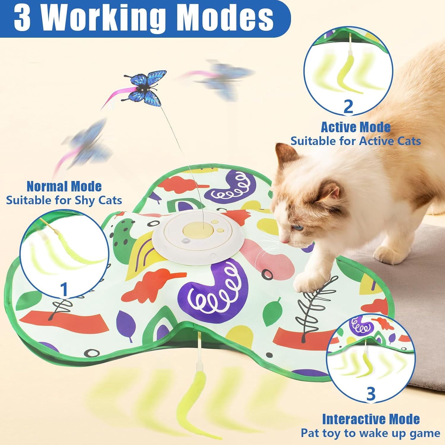 Magicorange Interactive Cat Toy for Indoor Cats, Hide and Seek Cat Toy Rechargeable, Automatic Moving Feather Toy, Non-Slip Suction Cup Base