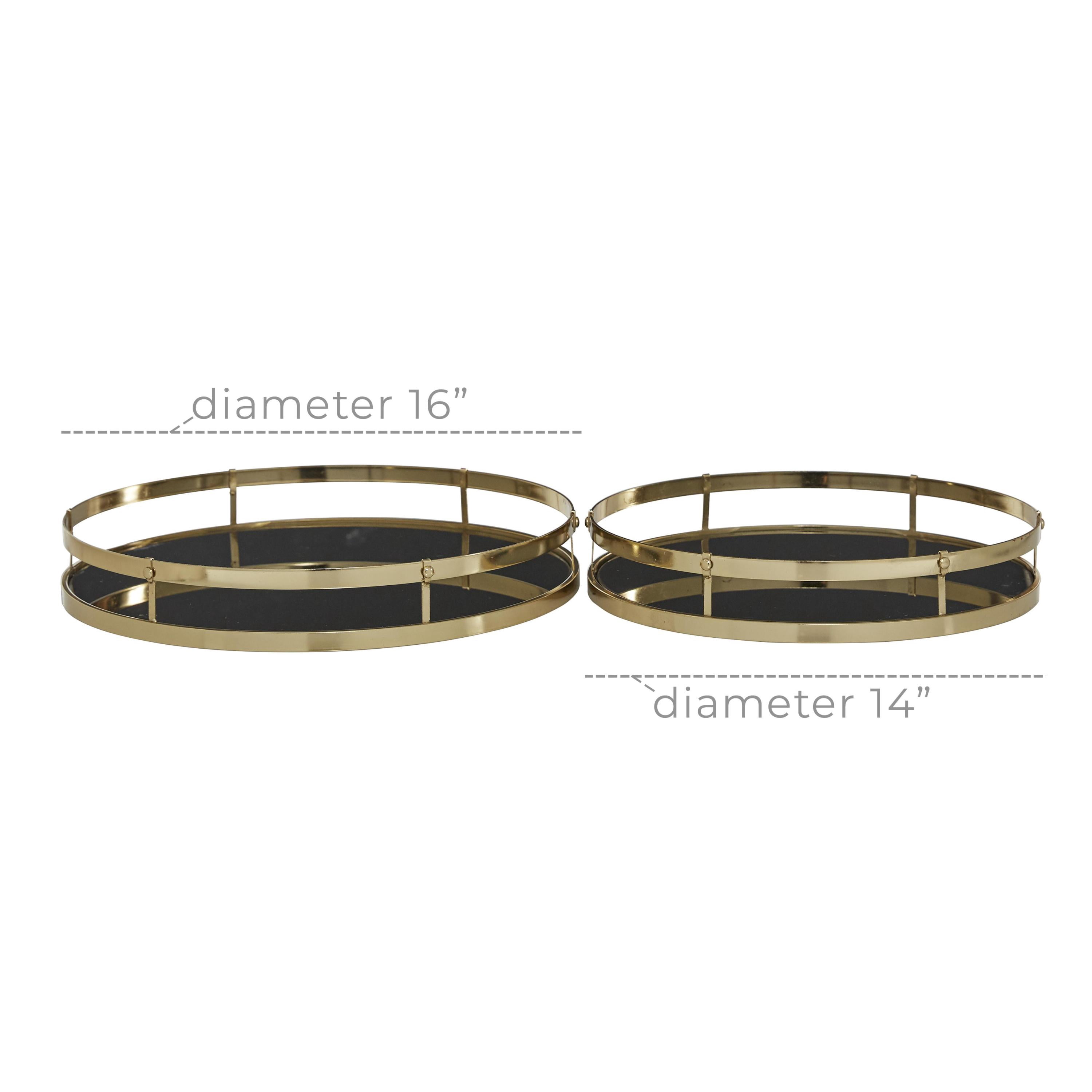 CosmoLiving by Cosmopolitan 14", 16"W Gold Metal  Tray with Black Glass, 2-Pieces