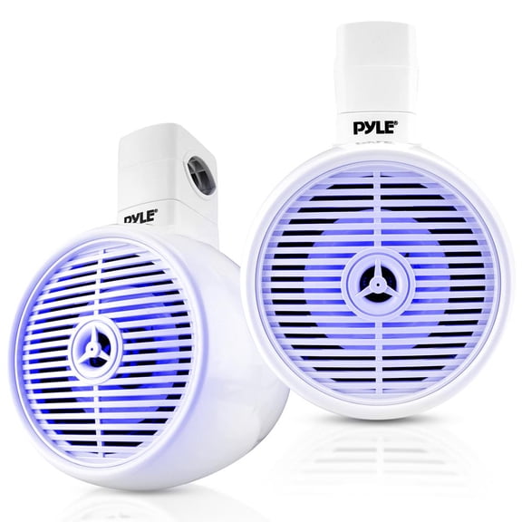 Pyle 8” Marine Wakeboard Bluetooth Speakers, Dual 2-Way Mini Box System with Built-In LED Lights (White)