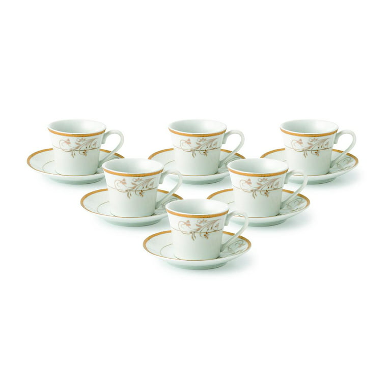 Espresso Cups with Saucers by Bruntmor - 6 ounce - Set of 6