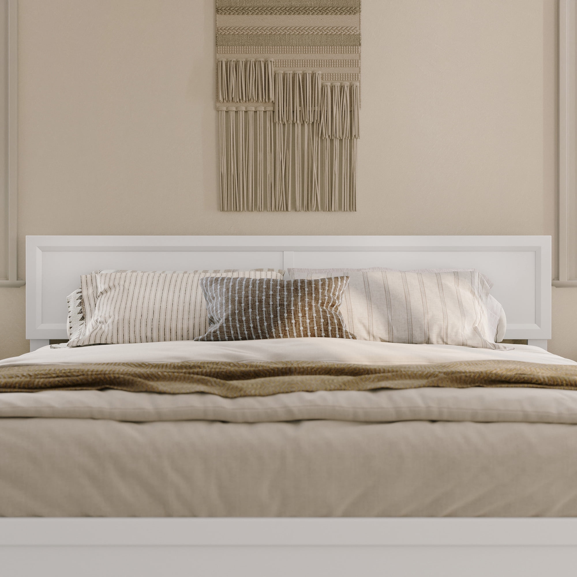 AFI Lylah King Wood Platform Bed with Panel Footboard and Twin-XL Trundle, White