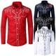 thumbnail image 2 of Am hombres Color sólido bordado Turn Down cuello manga larga Slim Fit camisa Toppangjing, 2 of 4