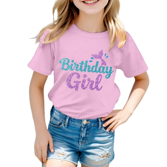 Tiijoy Birthday Girls Short Sleeve T-Shirt Summer Graphic Crew Neck T Shirt, Sizes 1-13