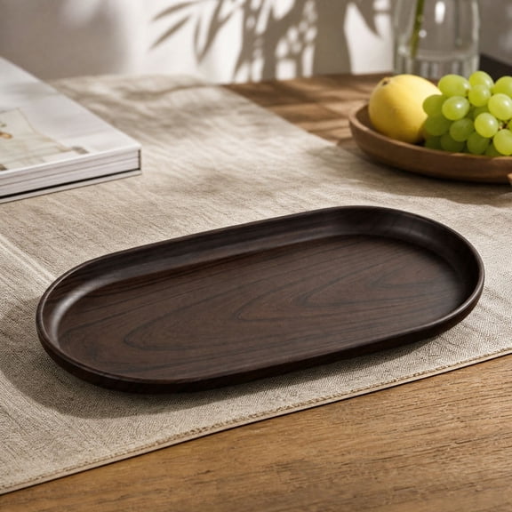Wood Look Tray, Wood Grain Decorative Serving Tray, Plastic Tabletop Centerpiece Tray for Coffee Table Console Table Home Decor